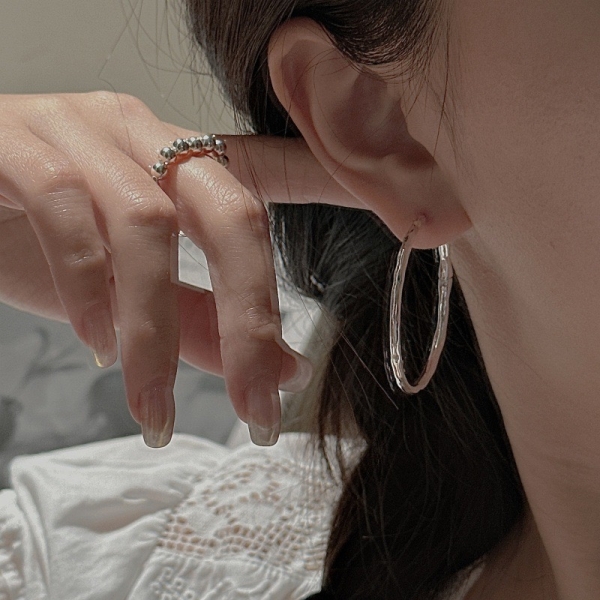 Wholesale 925 Sterling Silver Textured Large Hoop Earrings - Image 4