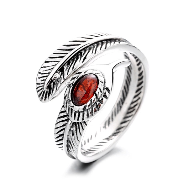 Wholesale 925 Sterling Silver Oxidized Feather Cat's Eye Stone Ring - Image 2