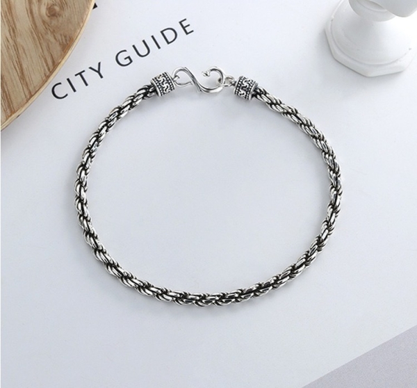 Wholesale 925 Sterling Silver Oxidized Twisted Rope Couple Bracelet