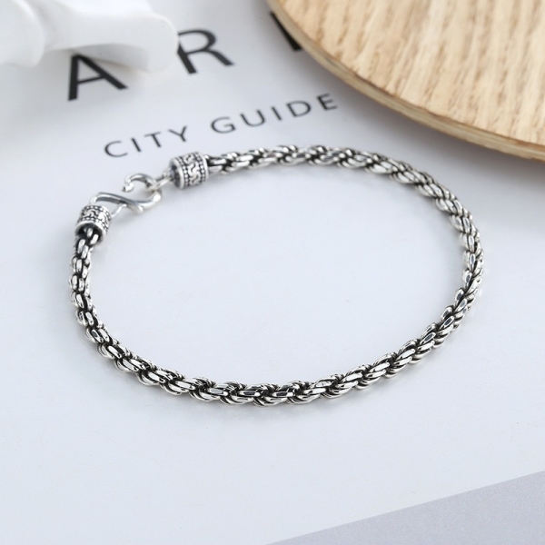 Wholesale 925 Sterling Silver Oxidized Twisted Rope Couple Bracelet - Image 2