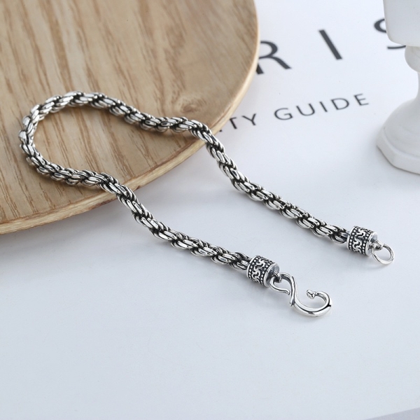 Wholesale 925 Sterling Silver Oxidized Twisted Rope Couple Bracelet - Image 3
