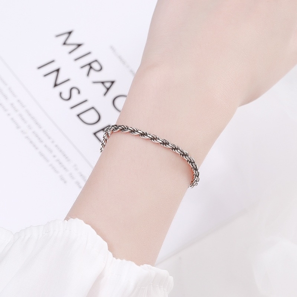 Wholesale 925 Sterling Silver Oxidized Twisted Rope Couple Bracelet - Image 4