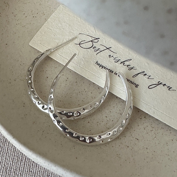 Wholesale 925 Sterling Silver Large hammered Hoop Earrings - Image 3