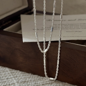 Wholesale 925 Sterling Silver Twisted Rectangular Block Necklace