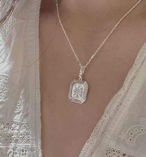 Wholesale 925 Sterling Silver Star Zircon Rectangular Pendant - Image 6