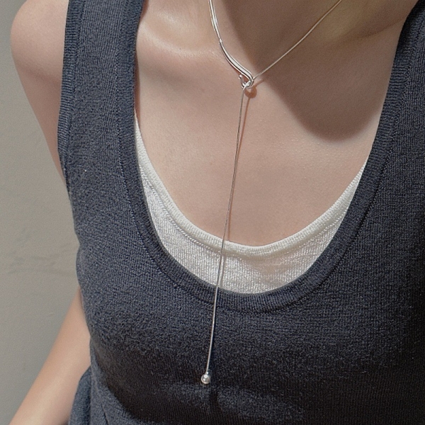 Wholesale 925 Sterling Silver Crooked Hook Snake Bone Sweater Necklace - Image 4