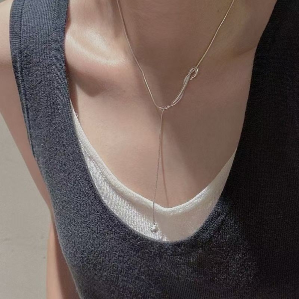 Wholesale 925 Sterling Silver Crooked Hook Snake Bone Sweater Necklace - Image 5