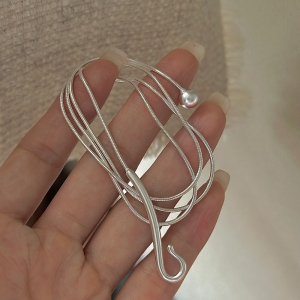 Wholesale 925 Sterling Silver Crooked Hook Snake Bone Sweater Necklace