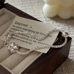 Wholesale 925 Sterling Silver Four-leaf Clover Sparkling Bracelet