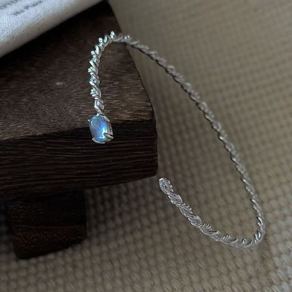 Wholesale 925 Sterling Silver Aquamarine Twisted Bangle