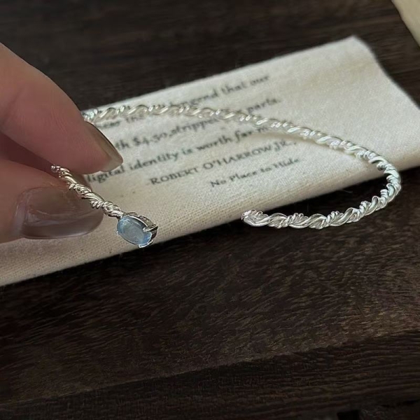 Wholesale 925 Sterling Silver Aquamarine Twisted Bangle - Image 2