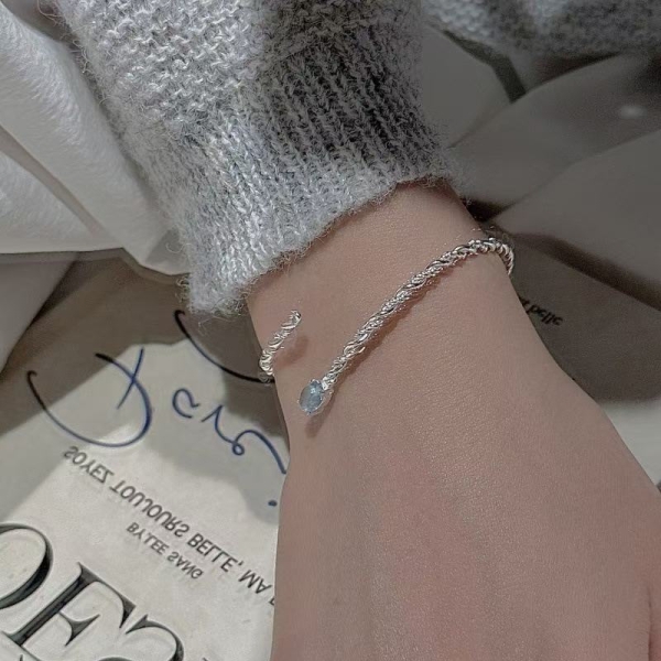 Wholesale 925 Sterling Silver Aquamarine Twisted Bangle - Image 6