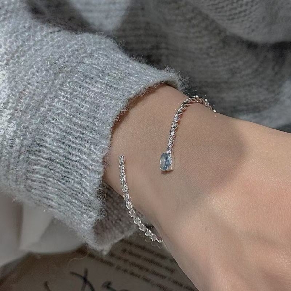 Wholesale 925 Sterling Silver Aquamarine Twisted Bangle - Image 5