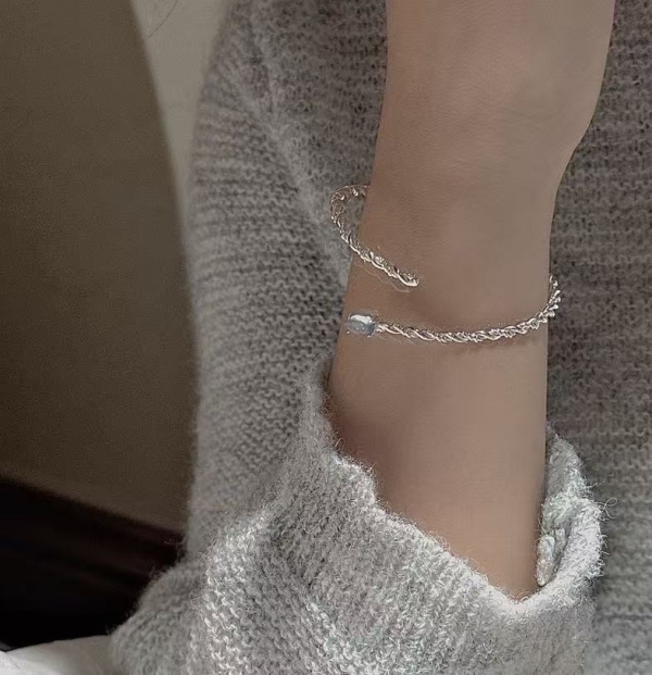 Wholesale 925 Sterling Silver Aquamarine Twisted Bangle - Image 4