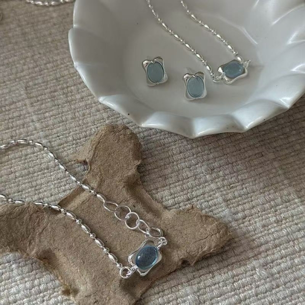 Wholesale 925 Sterling Silver Aquamarine earrings & necklace & bracelet