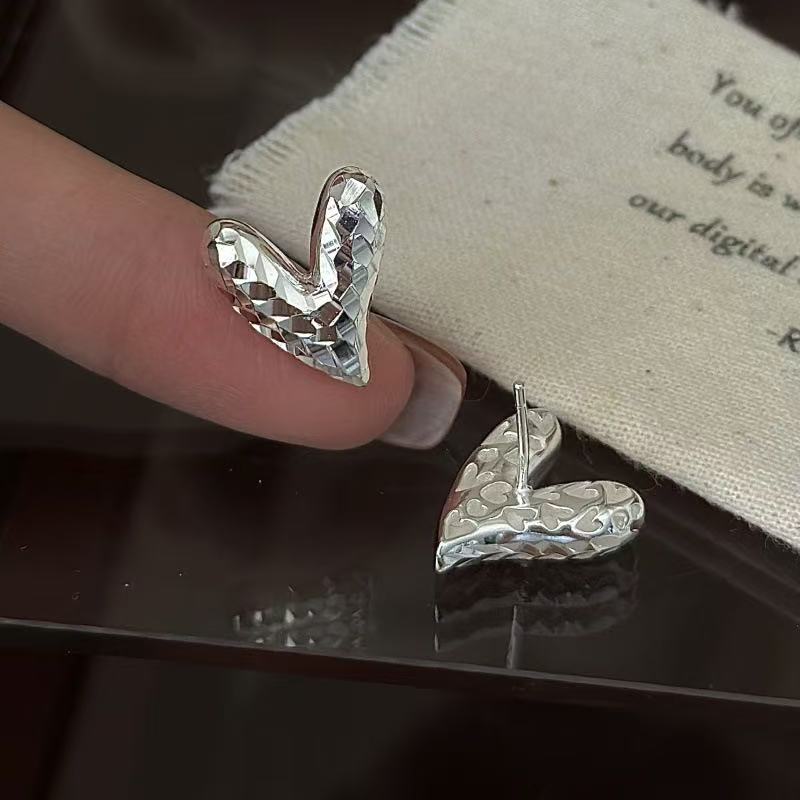 Wholesale 925 Sterling Silver CNC Shiny Heart Earrings & Ring - Image 2