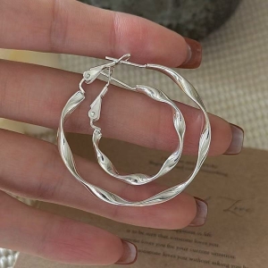 Wholesale 925 Sterling Silver Twisted Shiny Hoop Earrings