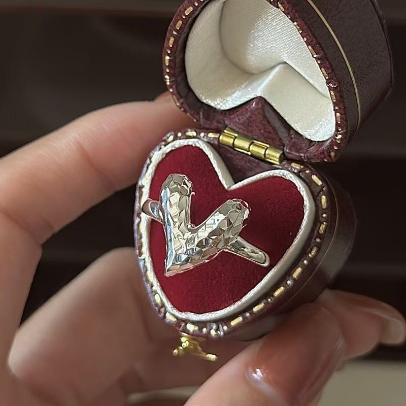 Wholesale 925 Sterling Silver CNC Shiny Heart Earrings & Ring - Image 4