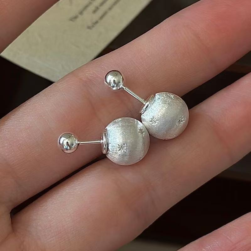 Wholesale 925 Sterling Silver Wiredrawing Hexagram-shaped Bead Earrings - Image 2