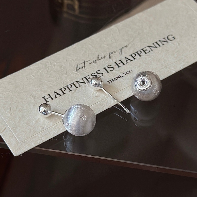 Wholesale 925 Sterling Silver Wiredrawing Hexagram-shaped Bead Earrings - Image 3