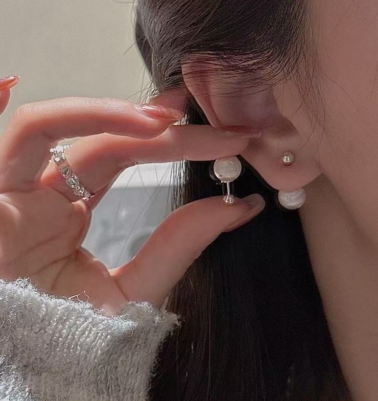 Wholesale 925 Sterling Silver Wiredrawing Hexagram-shaped Bead Earrings - Image 5