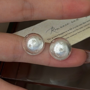 Wholesale 925 Sterling Silver Wiredrawing Hexagram Half-Round Earrings