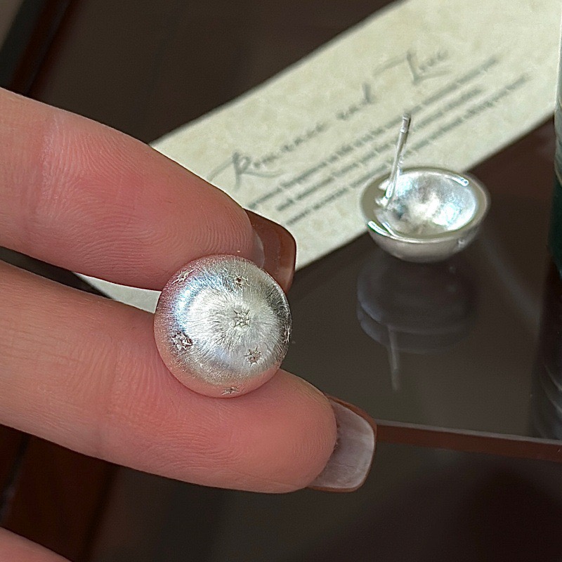 Wholesale 925 Sterling Silver Wiredrawing Hexagram Half-Round Earrings - Image 2