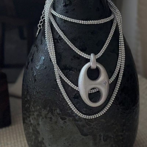 Wholesale 925 Sterling Silver Matte Pig Nose Long Necklace