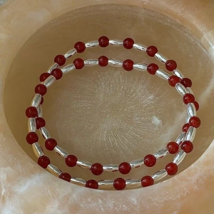 Wholesale 925 Sterling Silver Red Agate Bead Bracelet For Christmas