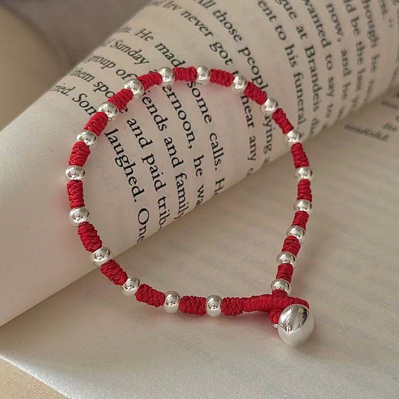 Wholesale 925 Sterling Silver Red String With Silver Beads Bracelet For Christmas
