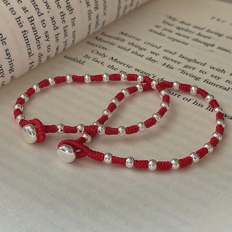 Wholesale 925 Sterling Silver Red String With Silver Beads Bracelet For Christmas - Image 2