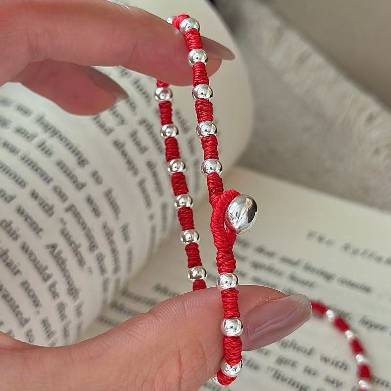 Wholesale 925 Sterling Silver Red String With Silver Beads Bracelet For Christmas - Image 3