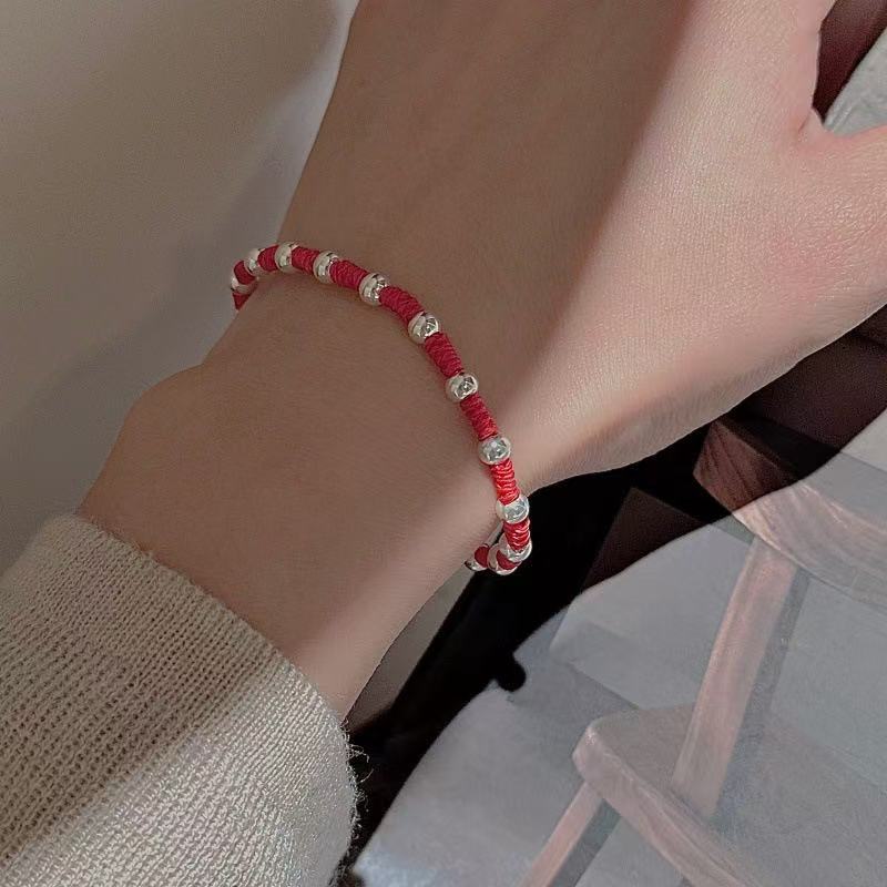 Wholesale 925 Sterling Silver Red String With Silver Beads Bracelet For Christmas - Image 4