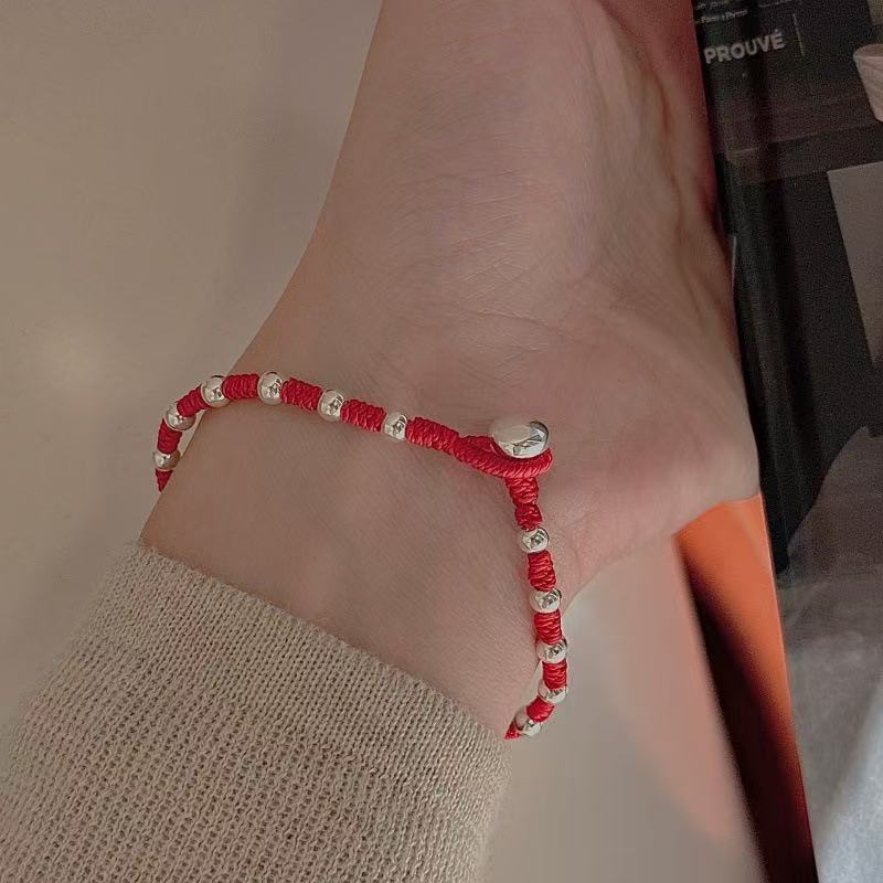 Wholesale 925 Sterling Silver Red String With Silver Beads Bracelet For Christmas - Image 5