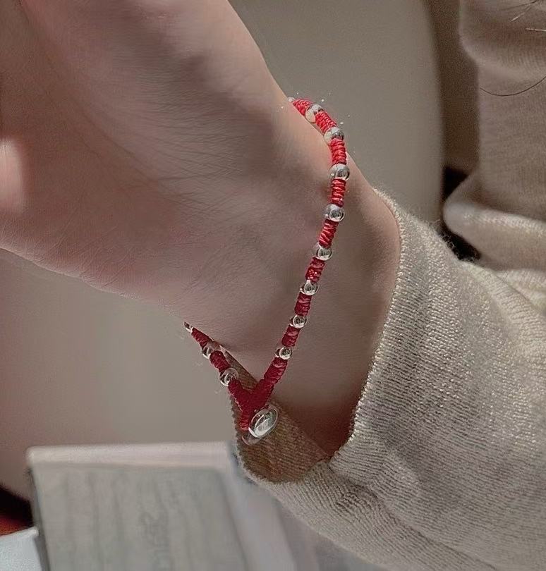 Wholesale 925 Sterling Silver Red String With Silver Beads Bracelet For Christmas - Image 6