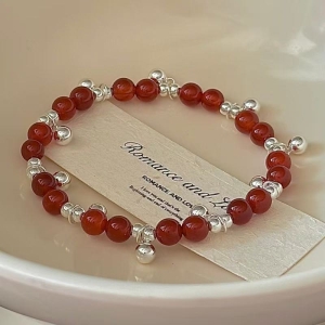 Wholesale 925 Sterling Silver Red Agate Bead Bracelet For Christmas
