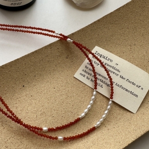 Wholesale 925 Sterling Silver Red Amethyst Pearl Necklace For Christmas