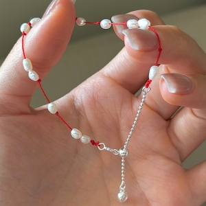 Wholesale 925 Sterling Silver Red String Pearl Bracelet
