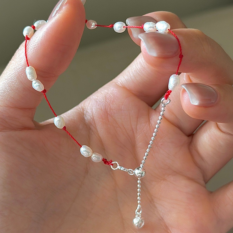Wholesale 925 Sterling Silver Red String Pearl Bracelet