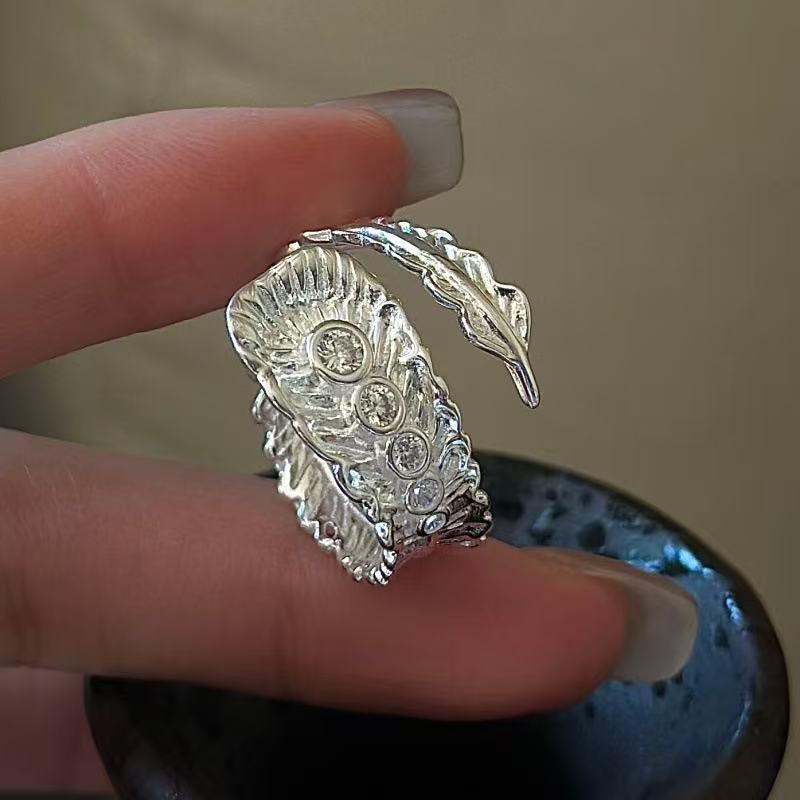 Wholesale 925 Sterling Silver Zircon Feather Ring - Image 2