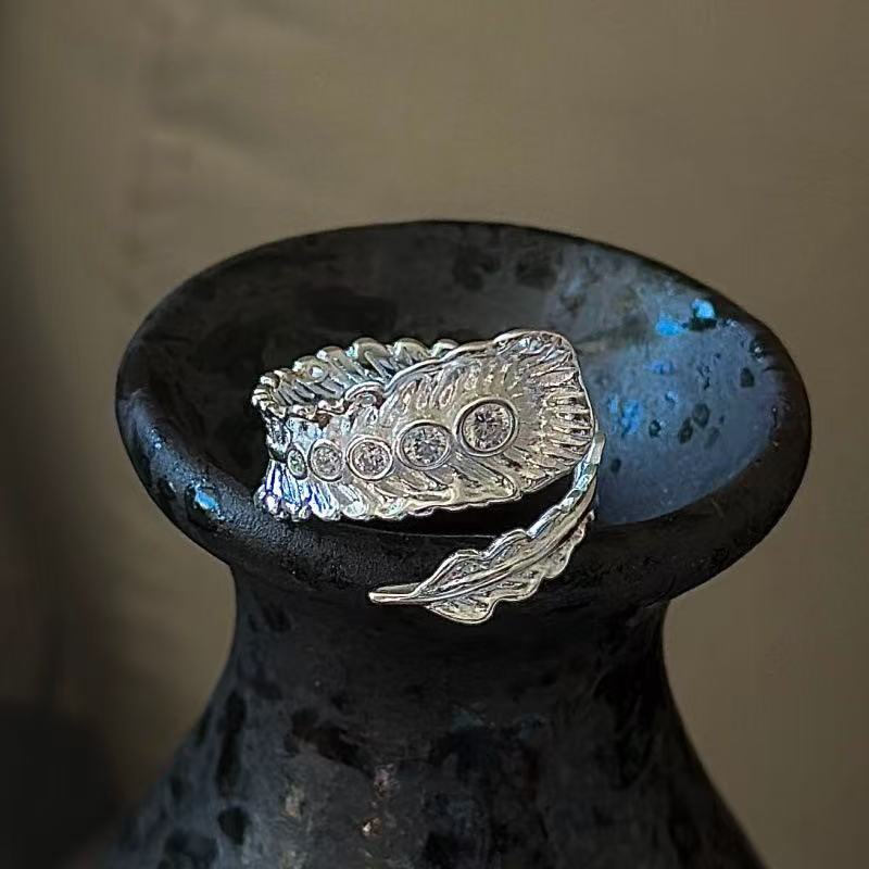 Wholesale 925 Sterling Silver Zircon Feather Ring