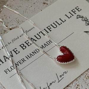Wholesale 925 Sterling Silver Red Enamel Heart Necklace