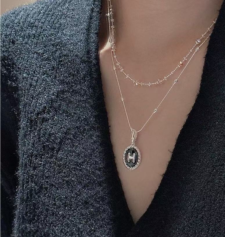 Wholesale 925 Sterling Silver Oval Enamel Engraving H Pendant - Image 3