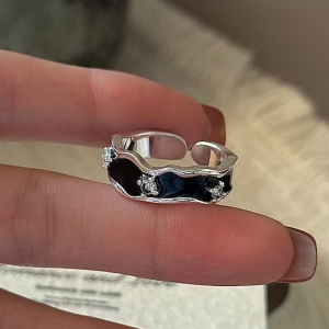 Wholesale 925 Sterling Silver Black Enamel Zirconium Ring