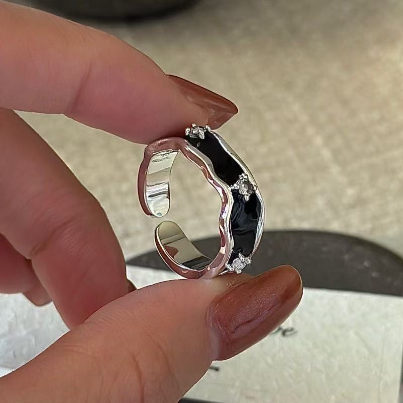 Wholesale 925 Sterling Silver Black Enamel Zirconium Ring - Image 2