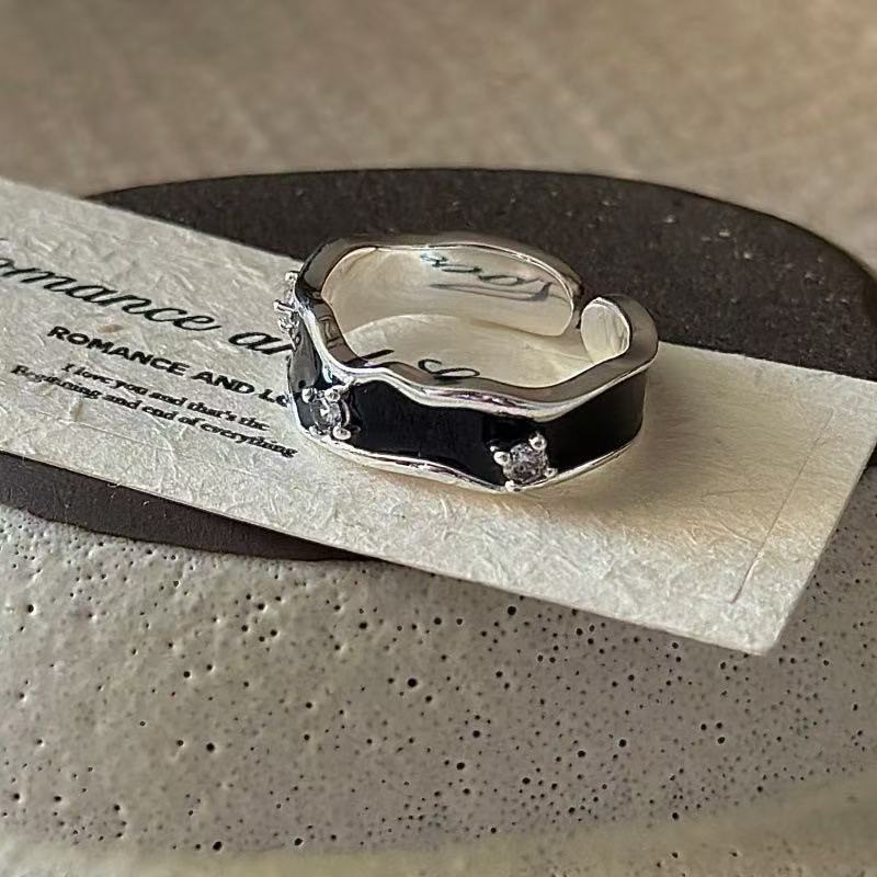 Wholesale 925 Sterling Silver Black Enamel Zirconium Ring - Image 3