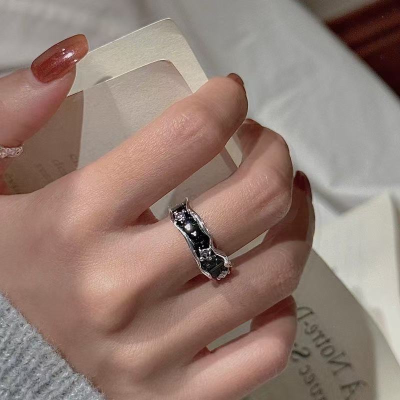 Wholesale 925 Sterling Silver Black Enamel Zirconium Ring - Image 6