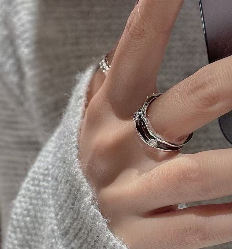 Wholesale 925 Sterling Silver Black Enamel Zirconium Ring - Image 4