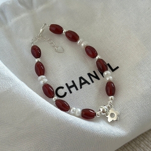 Wholesale 925 Sterling Silver Red Agate Pearl Flower Bracelet