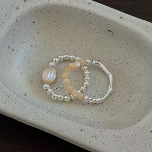 Wholesale 925 Sterling Silver Natural Stone Beaded Ring